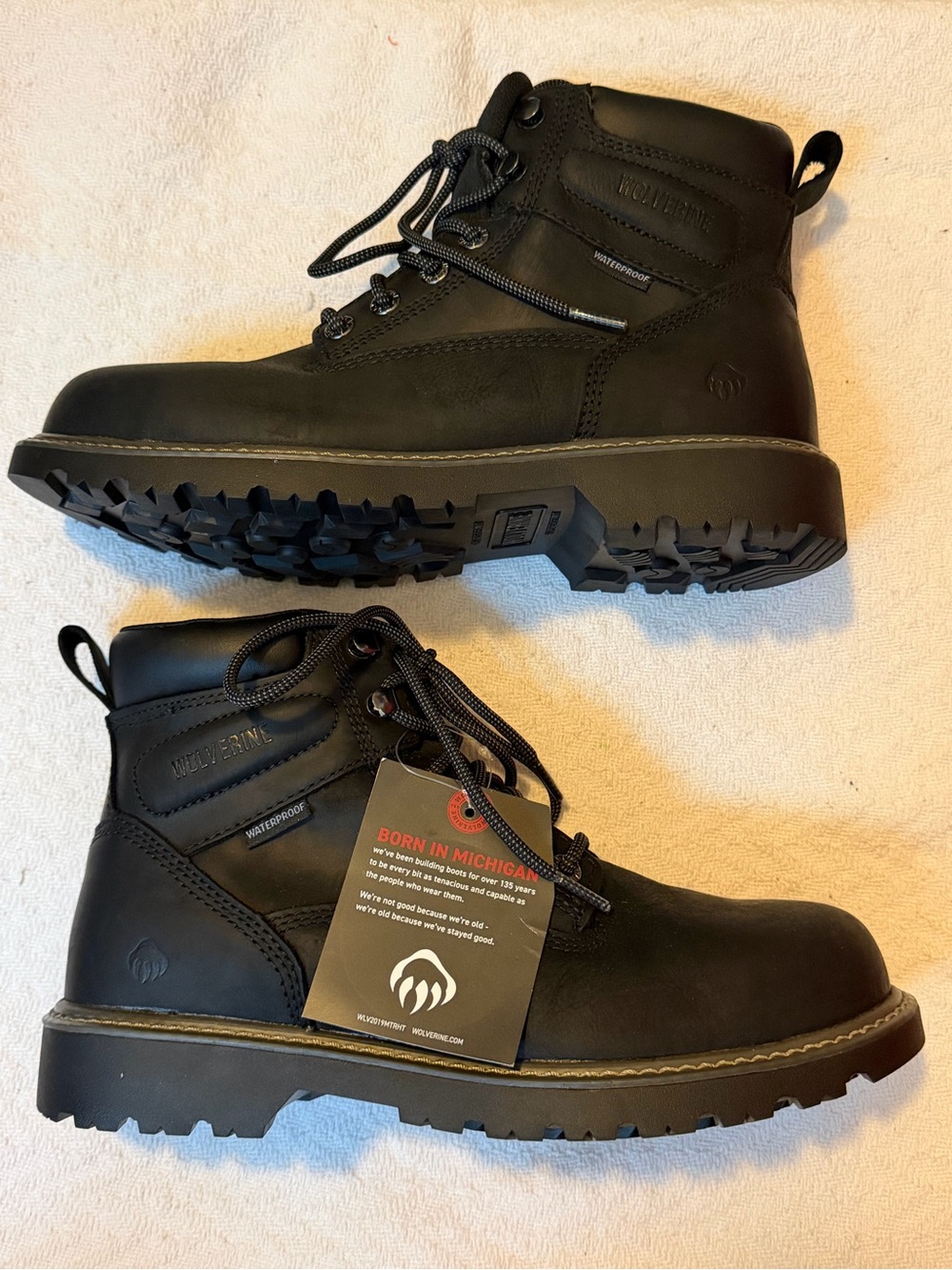 Wolverine Waterproof Leather Work Boots Black Men’s 9.5 NWT